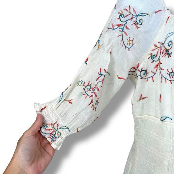 Anthropologie Dress Womens Medium Petite Boho Cottage Embroidered Floral Tiered - Picture 5 of 12